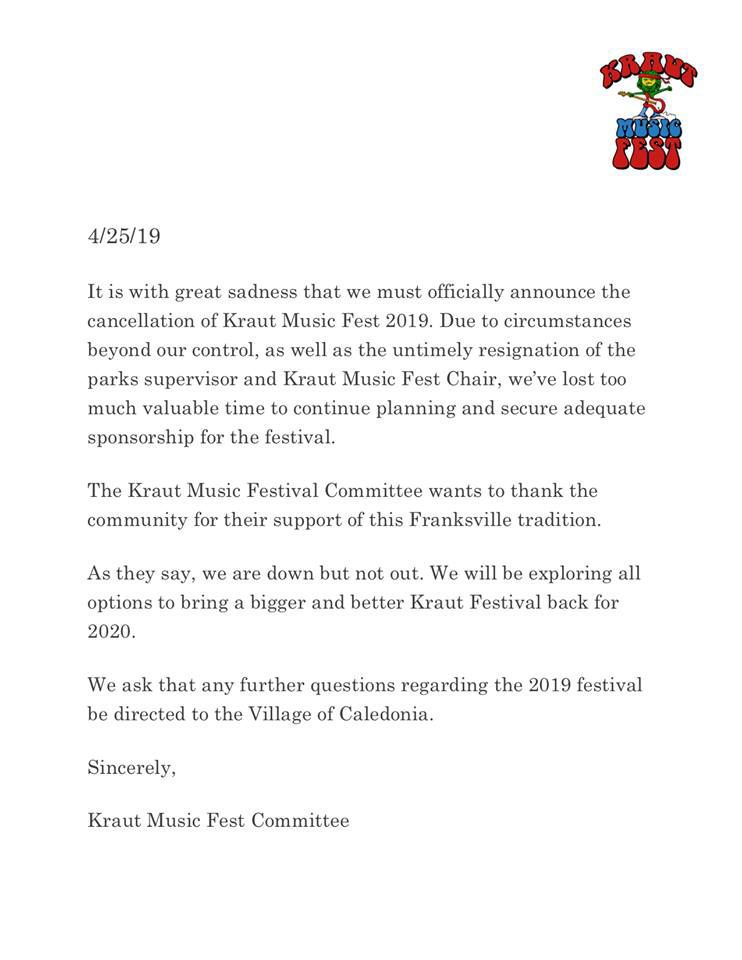 Kraut Fest cancellation